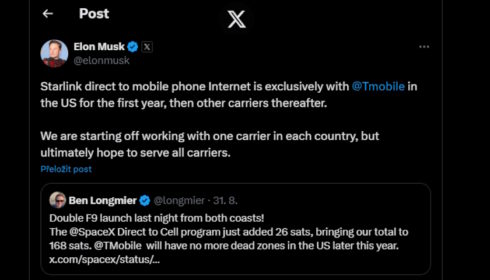 T-Mobile získá exkluzivní přístup ke Starlinku na jeden rok
